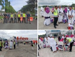 Polsek KP3 Bandara, Lakukan Pengamanan Keberangkatan Calon Jamaah Haji Gorontalo Kloter 30 Provinsi Gorontalo di Bandara Djalaluddin.